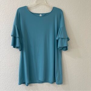 Zenana Outfitters Blue Ruffled Blouse